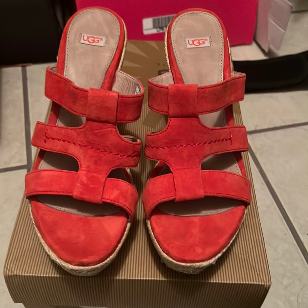 Red UGG wedge sandals